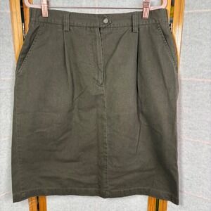 VTG LL Bean Womens 14 Regular Olive Green Chino Skirt Pleated Cotton Blend FL89